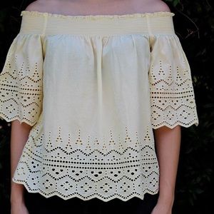 Off the shoulder H&M yellow eyelet top